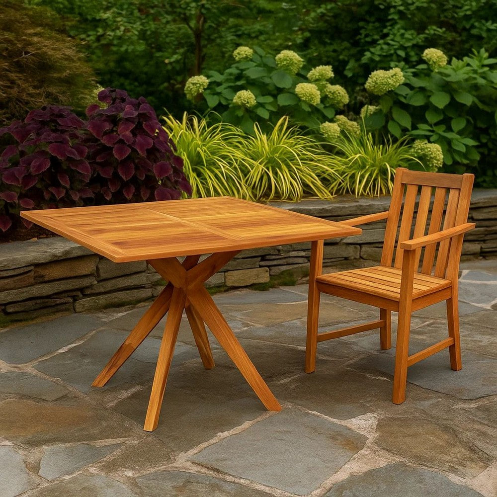 Patio Outdoor Dining Table, 43 Inch Square Natural Brown Acacia Wood -BM325750