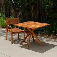 Patio Outdoor Dining Table, 43 Inch Square Natural Brown Acacia Wood -BM325750