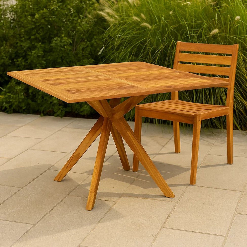 Patio Outdoor Dining Table, 43 Inch Square Natural Brown Acacia Wood -BM325750