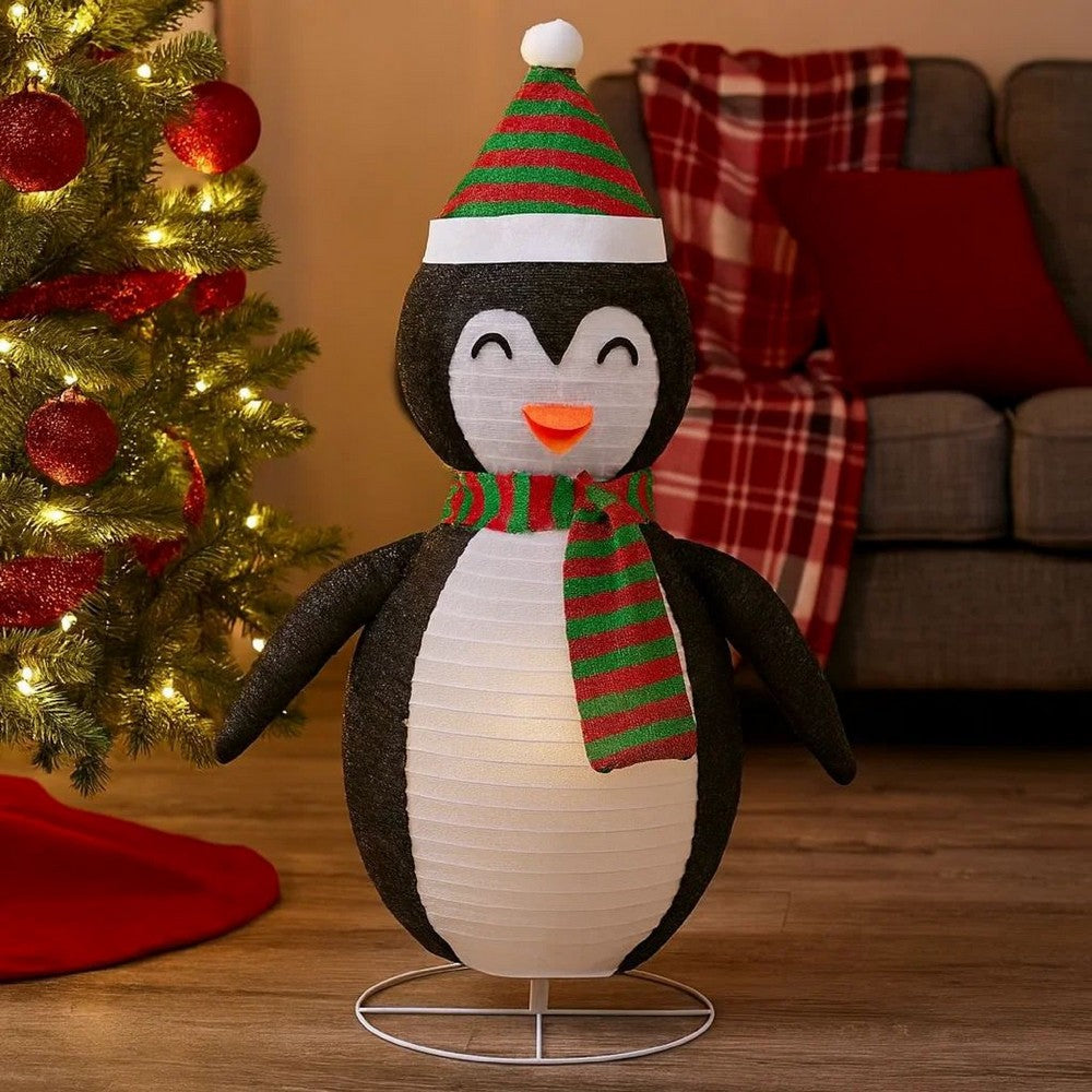 Mani Christmas Decor 4 ft Snow Penguin, 120 LED Light, White and Black -BM325758