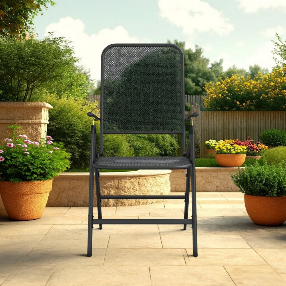 Ian Outdoor Foldable Chair Set of 2, Metal Mesh Design, Dark Gray -BM325761