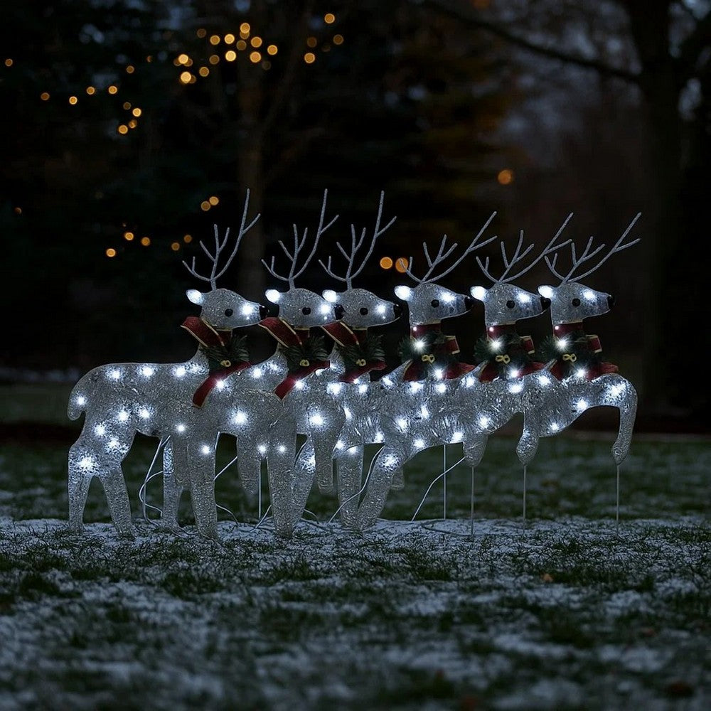 Outdoor 120 LED Light Christmas Decor Reindeer Set of 6, Silver Metal -BM325767