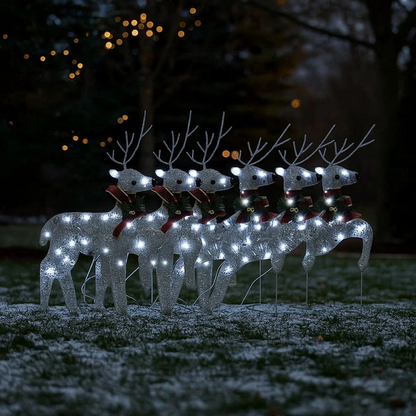 Outdoor 120 LED Light Christmas Decor Reindeer Set of 6, Silver Metal -BM325767