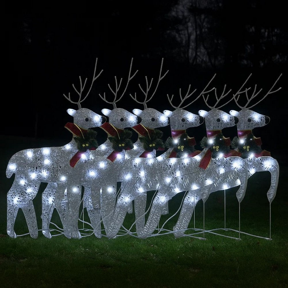 Outdoor 120 LED Light Christmas Decor Reindeer Set of 6, Silver Metal -BM325767
