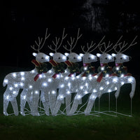 Outdoor 120 LED Light Christmas Decor Reindeer Set of 6, Silver Metal -BM325767