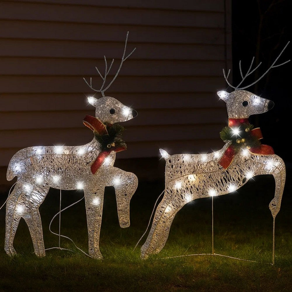 Outdoor 40 LED Light Reindeer Christmas Decoration Set of 2, Metal -BM325768