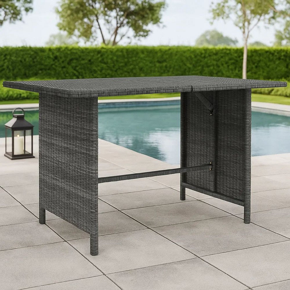 Outdoor Dining Table, 43 Inch Rectangular Top, Dark Gray Poly Rattan -BM325773