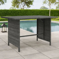 Outdoor Dining Table, 43 Inch Rectangular Top, Dark Gray Poly Rattan -BM325773