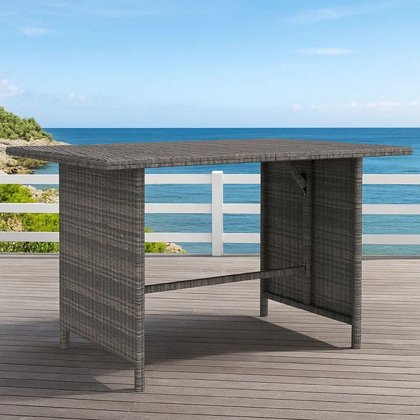 Outdoor Dining Table, 43 Inch Rectangular Top, Dark Gray Poly Rattan -BM325773
