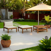 3pc Patio Set with Chair, Ottoman, Coffee Table, Acacia Wood, White -BM325778