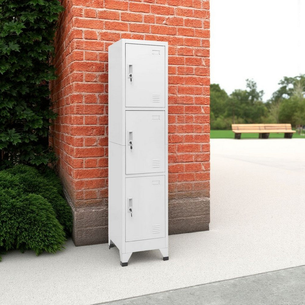 Nova Tall Locker Cabinet, 71 Inch, 3 Compartments, White, Steel Metal -BM325781