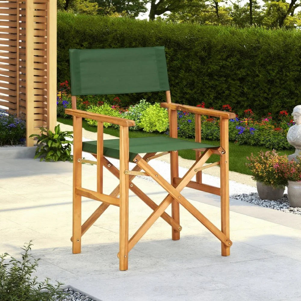 Folding Director's Chairs Set of 2, X Shape Base, Acacia Wood, Green -BM325783