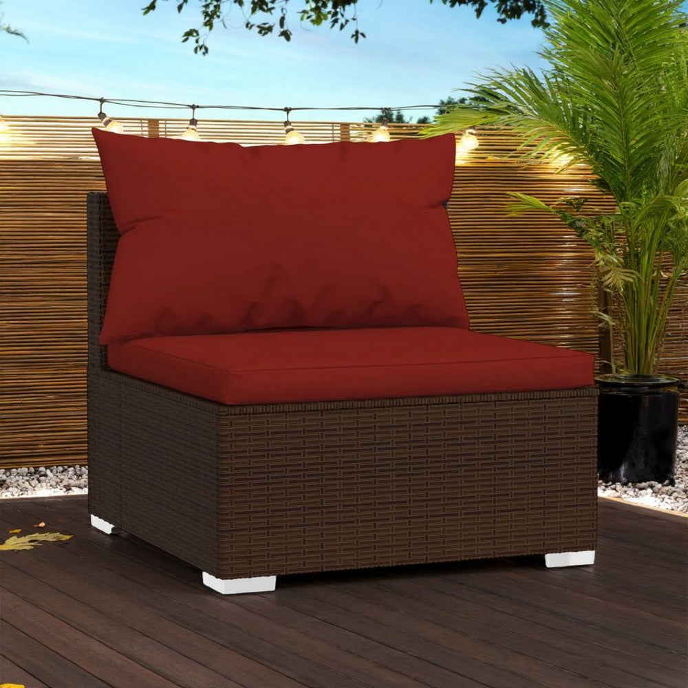 Joez Patio Armless Chair Modular Sofa Seat, Square, Poly Rattan, Red -BM325791