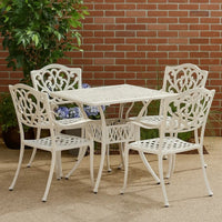 Outdoor Patio Breakfast Dining Table, 35 Inch Square, White Metal -BM325795