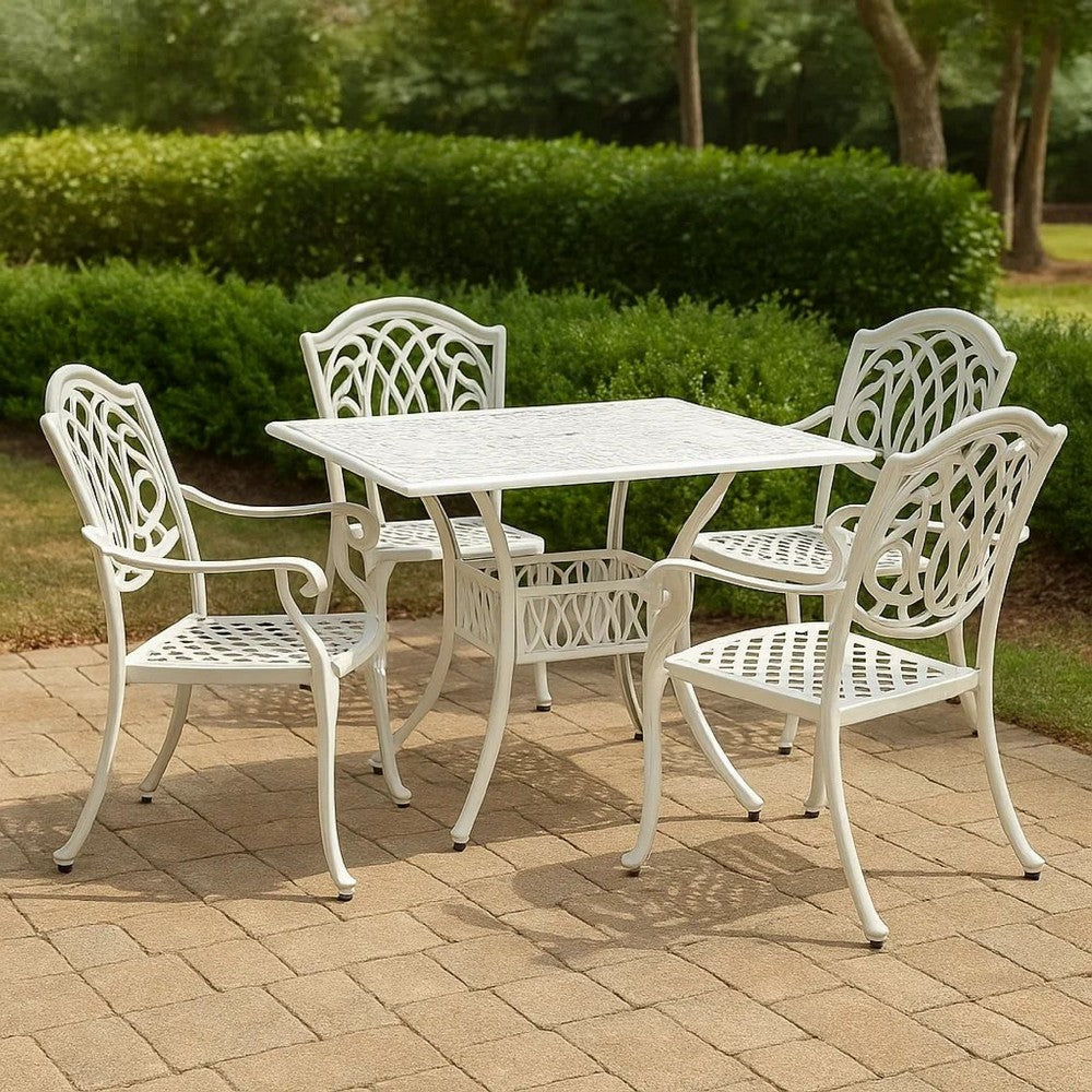 Outdoor Patio Breakfast Dining Table, 35 Inch Square, White Metal -BM325795
