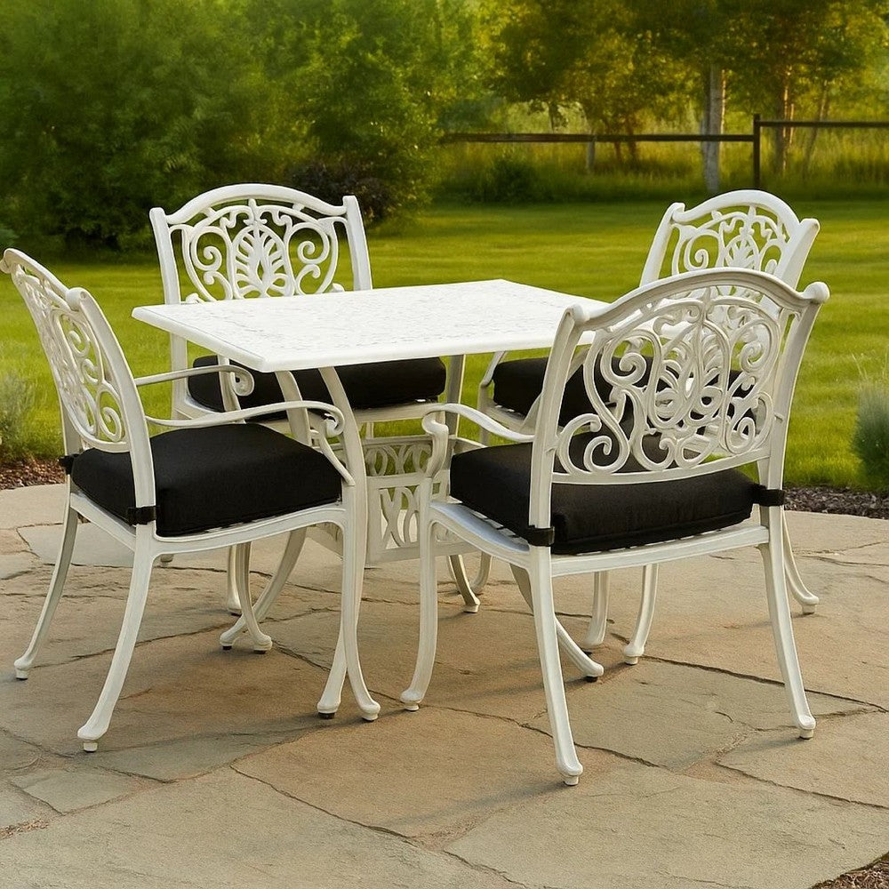 Outdoor Patio Breakfast Dining Table, 35 Inch Square, White Metal -BM325795