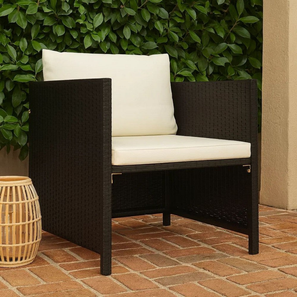 Outdoor Accent Chair, Smooth Textured, Armed Design, Gray Poly Rattan -BM325797