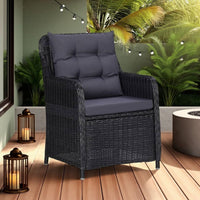 Outdoor Accent Chair Set of 2, Tufted Fabric Design, Black Poly Rattan -BM325801