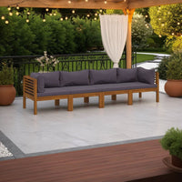 Outdoor Modular Sofa, 4 Seater, Brown Solid Acacia Wood, Gray Cushions -BM325802