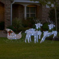 Outdoor Christmas Reindeer and Sleigh Decoration, 60 Silver LED Lights -BM325803