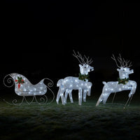 Outdoor Christmas Reindeer and Sleigh Decoration, 60 Silver LED Lights -BM325803