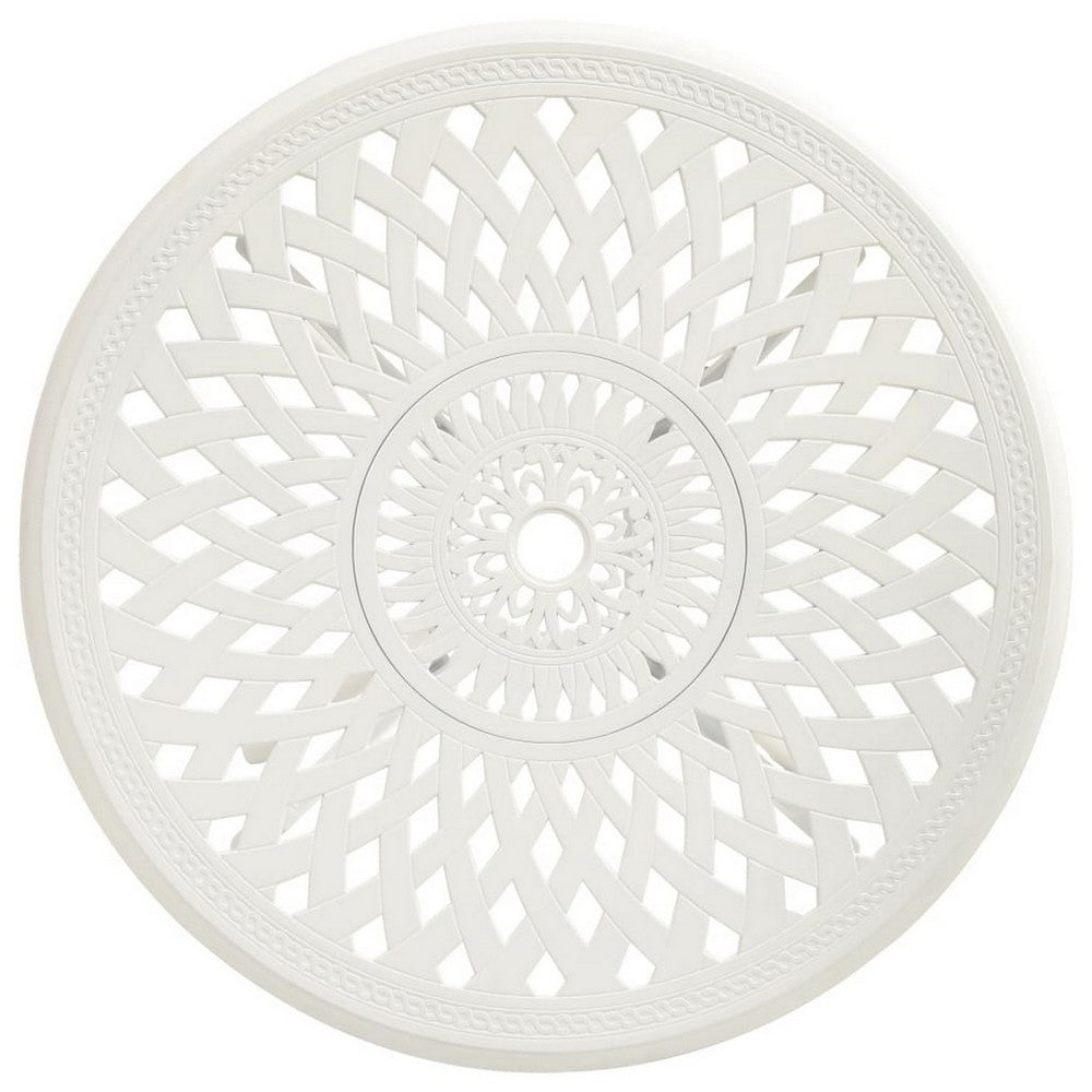 Patio Breakfast Table, 31 Inch Round Top, Lattice White Aluminium -BM325822