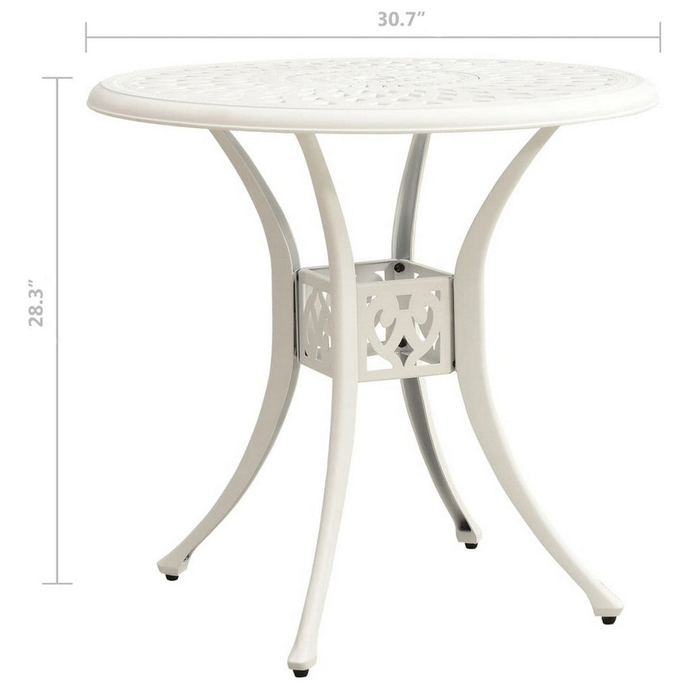 Patio Breakfast Table, 31 Inch Round Top, Lattice White Aluminium -BM325822