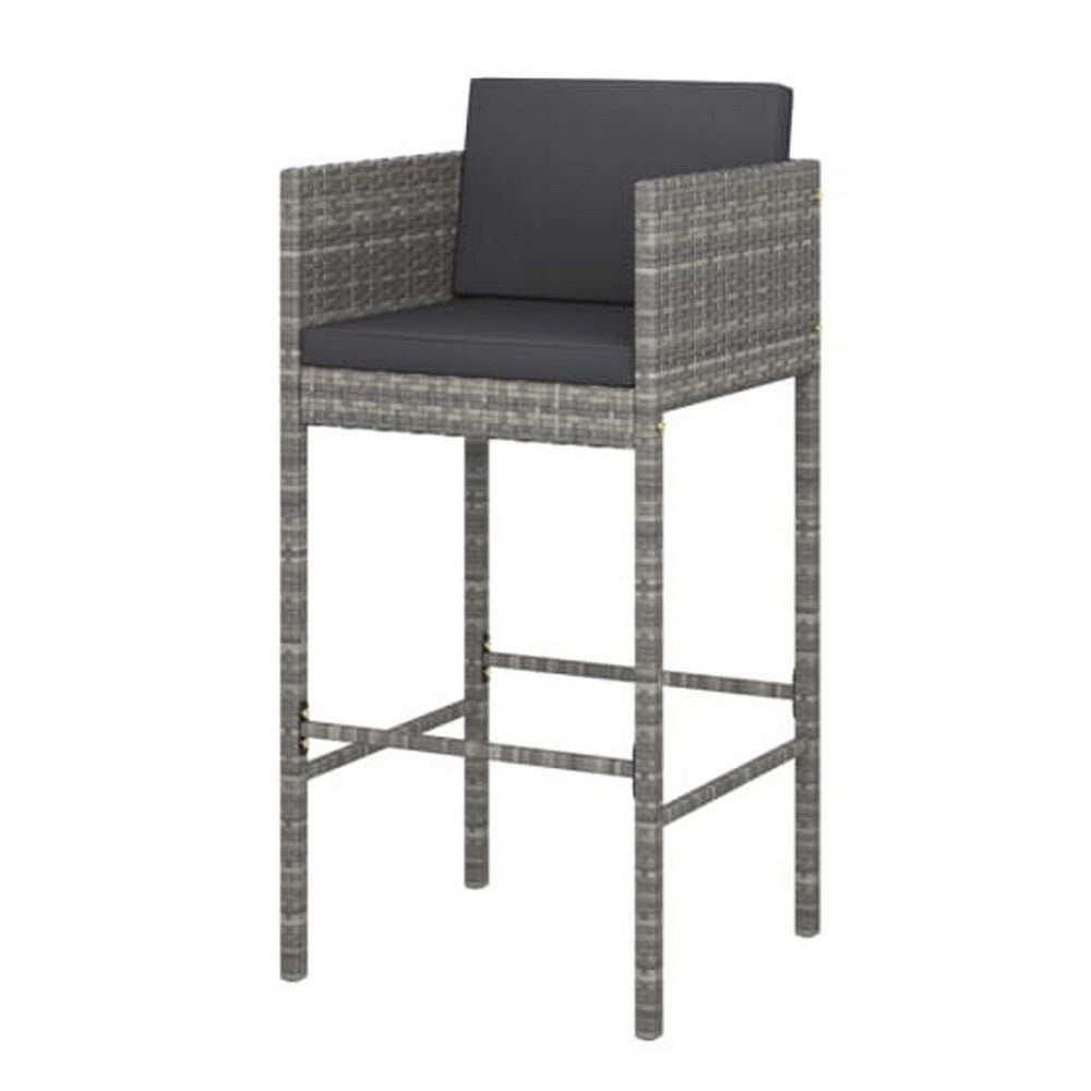 Lexy Outdoor Barstool Chairs Set of 4, Black Fabric and Gray Rattan -BM325829