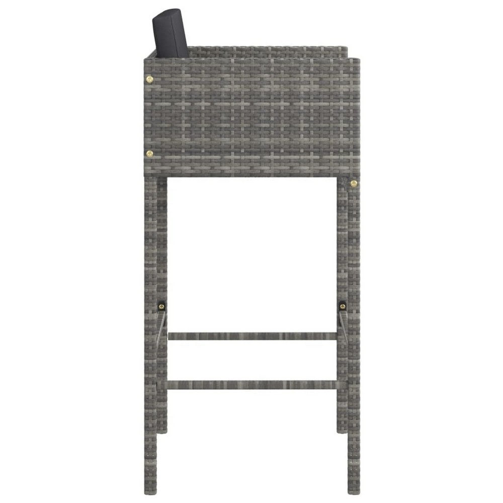 Lexy Outdoor Barstool Chairs Set of 4, Black Fabric and Gray Rattan -BM325829