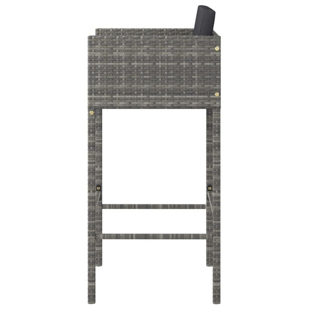 Lexy Outdoor Barstool Chairs Set of 4, Black Fabric and Gray Rattan -BM325829