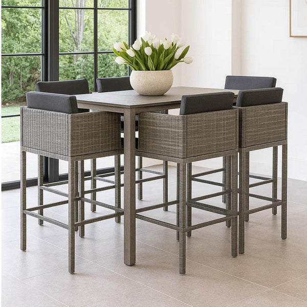 Lexy Outdoor Barstool Chairs Set of 4, Black Fabric and Gray Rattan -BM325829