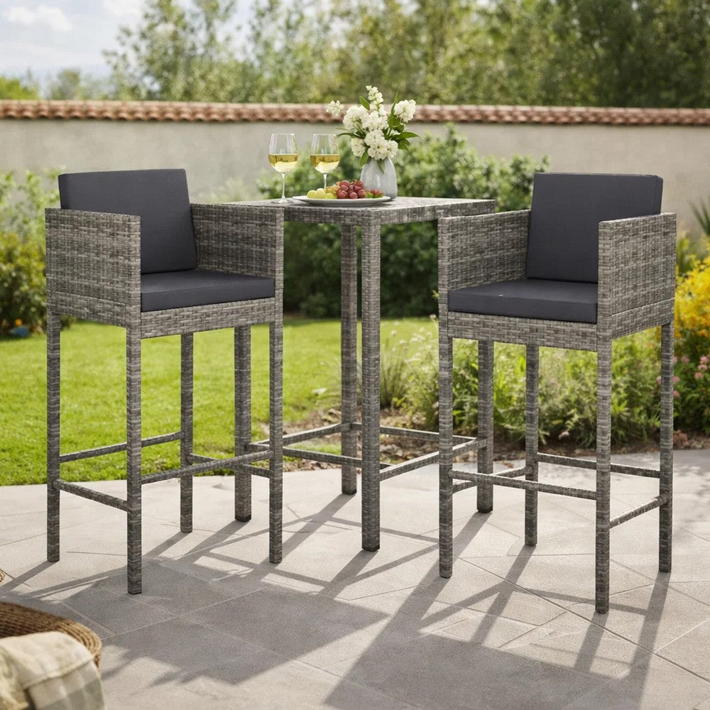 Lexy Outdoor Barstool Chairs Set of 4, Black Fabric and Gray Rattan -BM325829