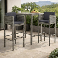 Lexy Outdoor Barstool Chairs Set of 4, Black Fabric and Gray Rattan -BM325829