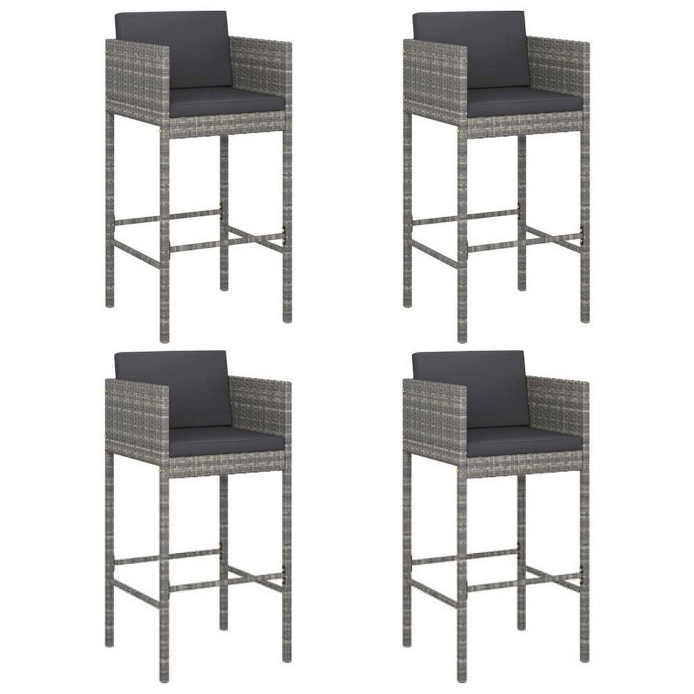 Lexy Outdoor Barstool Chairs Set of 4, Black Fabric and Gray Rattan -BM325829