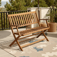 Jenny Outdoor Bench, 47 Inch, Brown Acacia Wood, Folding X Cross Legs -BM325834