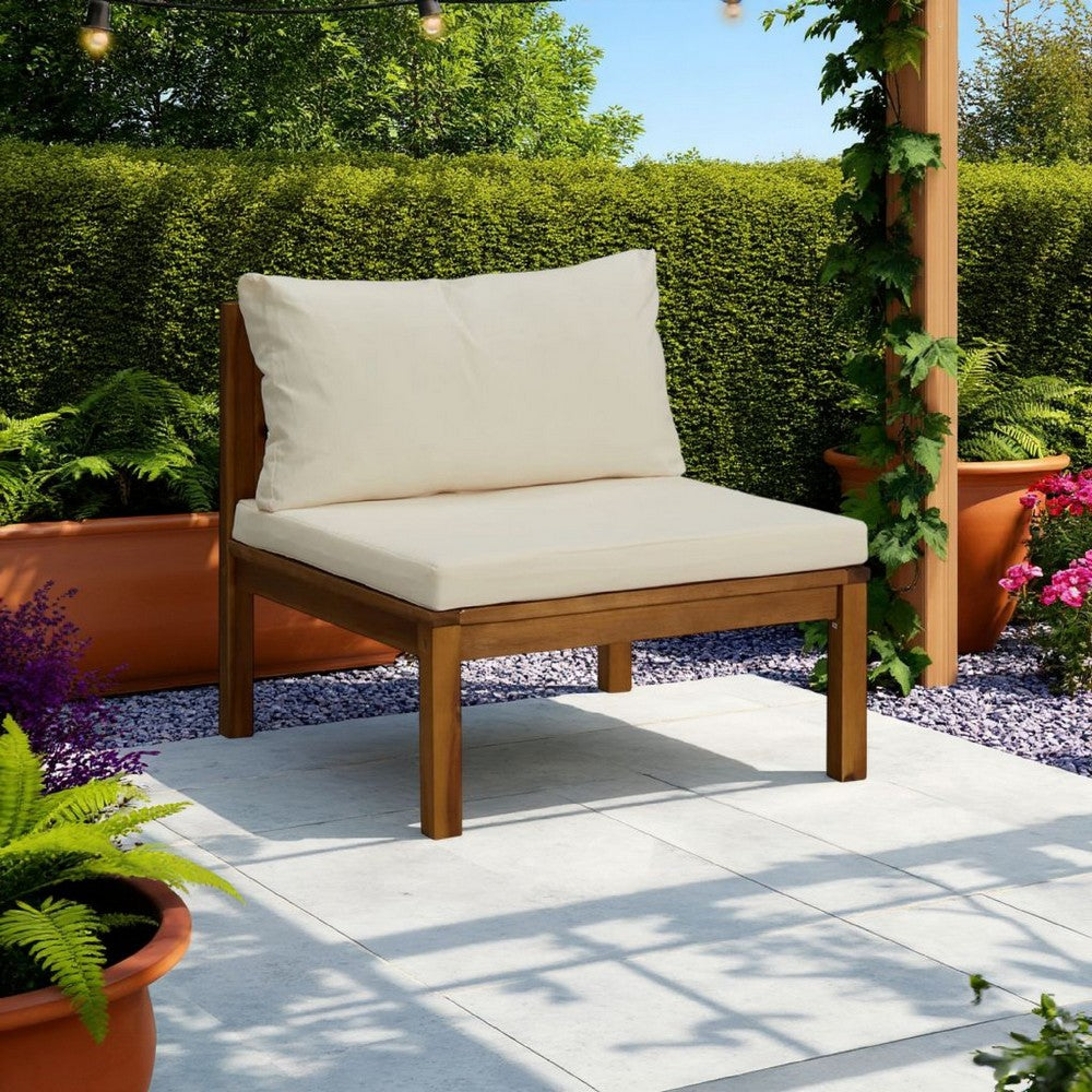 Outdoor Sectional Modular Armless Sofa Seat, Cream, Acacia Wood -BM325837