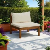 Outdoor Sectional Modular Armless Sofa Seat, Cream, Acacia Wood -BM325837