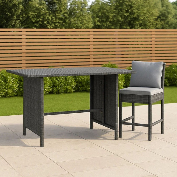 Outdoor Dining Table, Rectangular 43 Inch, Black Rattan, Steel Frame -BM325842