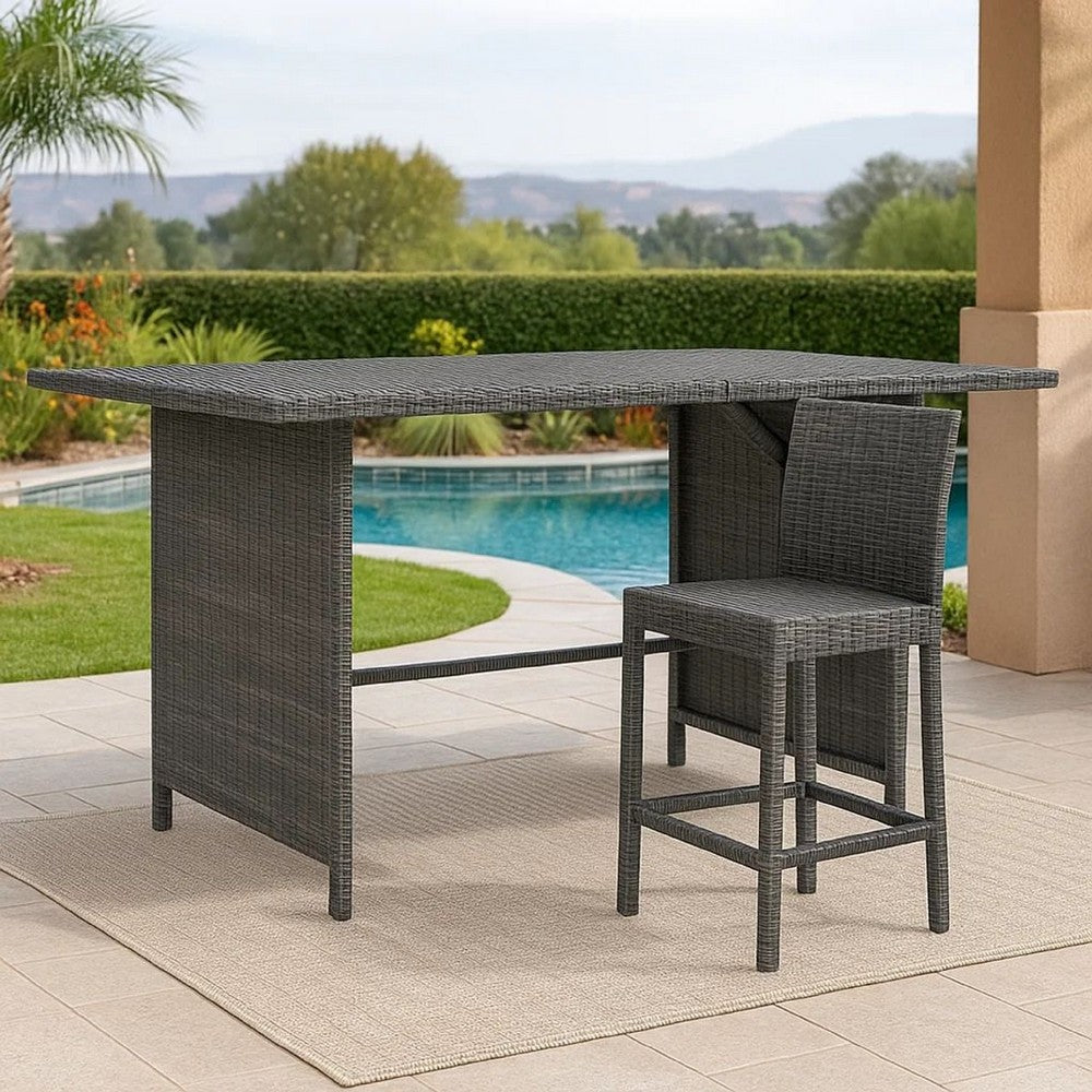 Outdoor Dining Table, Rectangular 43 Inch, Black Rattan, Steel Frame -BM325842