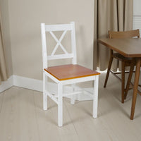 Dining Side Chair Set of 2, X Back Design, White, Brown Pine Wood -BM325849