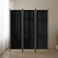 Dina 3 Panel Room Divider Screen, Black Fabric and Iron, 71 Inch -BM325850