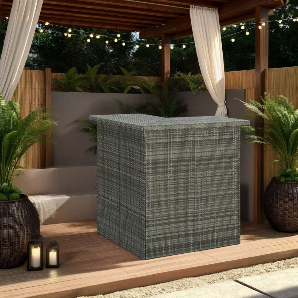 Shiro Outdoor Modular Corner Bar Table, 3 Shelf, Gray Rattan, 41 Inch -BM325854