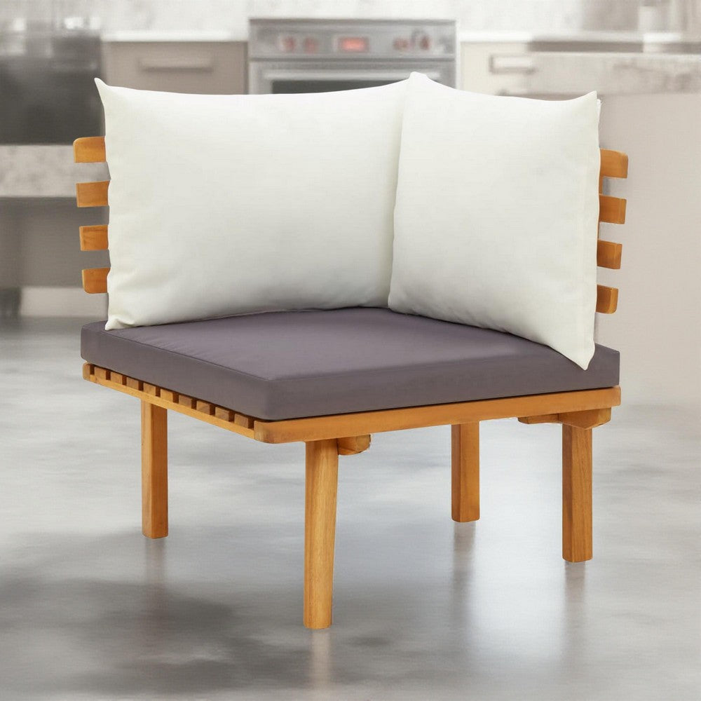 Roma Outdoor Modular Corner Chair, White Fabric, Solid Acacia Wood -BM325855