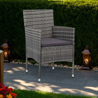 Gil Outdoor Dining Chair Set of 2, Gray Cushions and Poly Rattan -BM325866