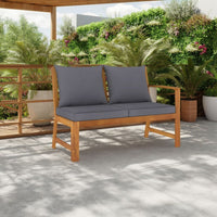Outdoor Bench, Gray Fabric Cushions, Slatted Brown Solid Acacia Wood -BM325867