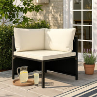 Nilo Outdoor Modular Sectional Corner Sofa Seat, Cream, Black Rattan -BM325872