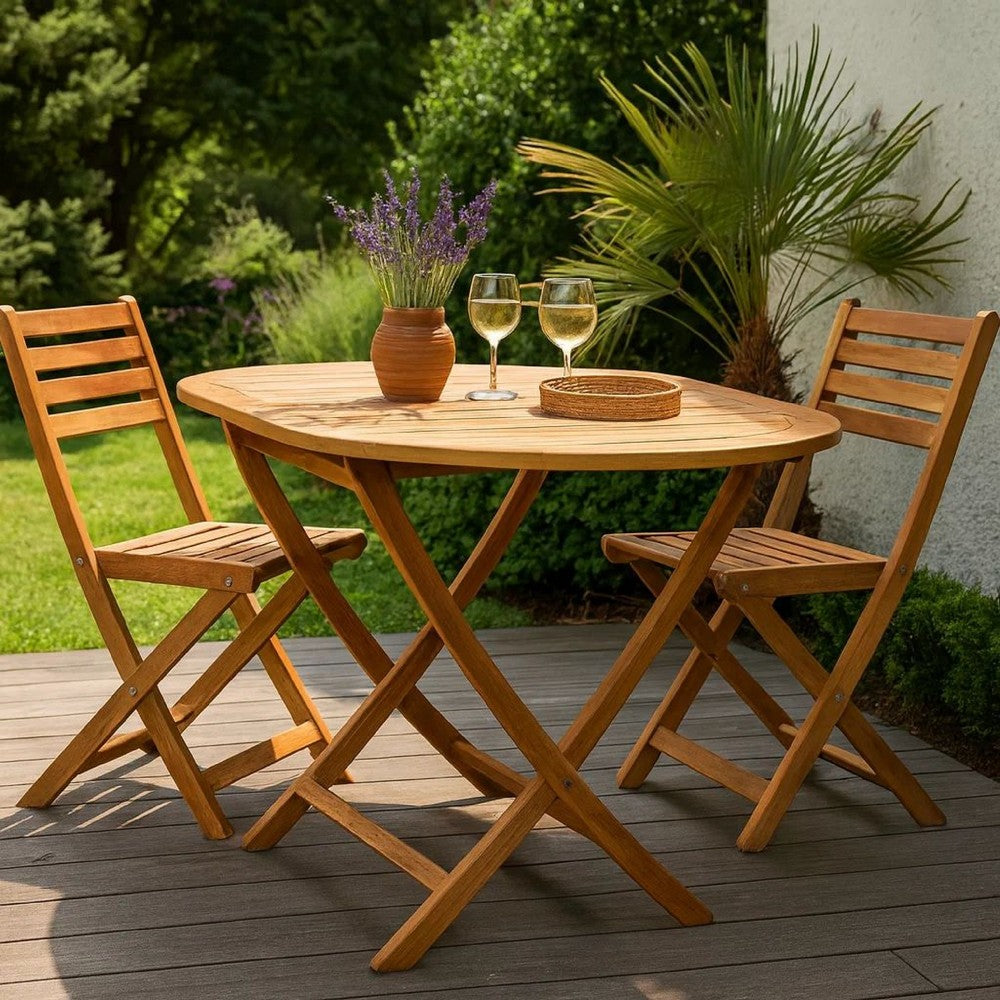 Outdoor Folding Dining Table, Slatted, X Legs, 63 Inch Brown Wood -BM325878