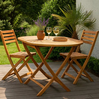 Outdoor Folding Dining Table, Slatted, X Legs, 63 Inch Brown Wood -BM325878