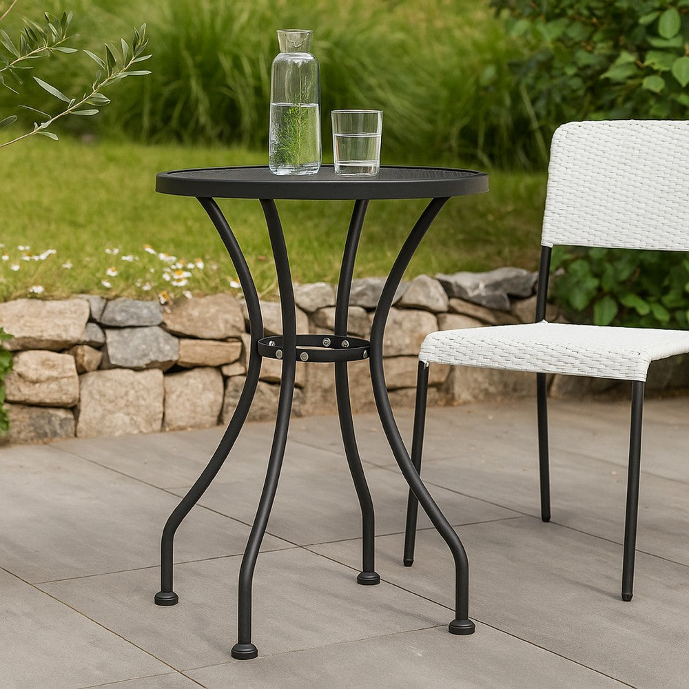 Outdoor Dining Breakfast Table, 28 Inch, Round Tabletop, Gray Metal -BM325882