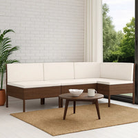 3pc Outdoor Modular Sofa Set, Cushions, Cream White, Brown Poly Rattan -BM325887
